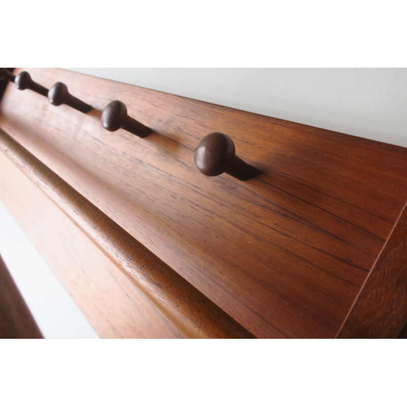 Vintage teak wall-mounted coat rack by Aksel Kjersgaard for Odder, Denmark 1960s