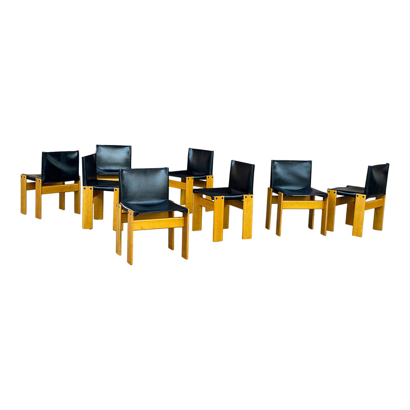 Set of 8 vintage Monk chairs by Afra and Tobia Scarpa for Molteni, 1973