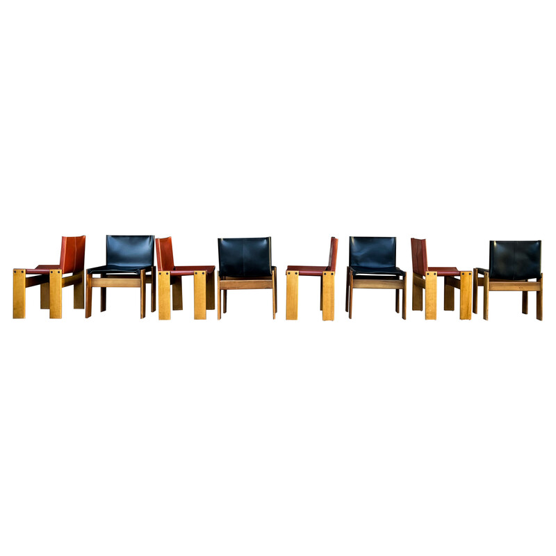 Set of 8 vintage Monk chairs by Afra and Tobia Scarpa for Molteni, Italy 1973