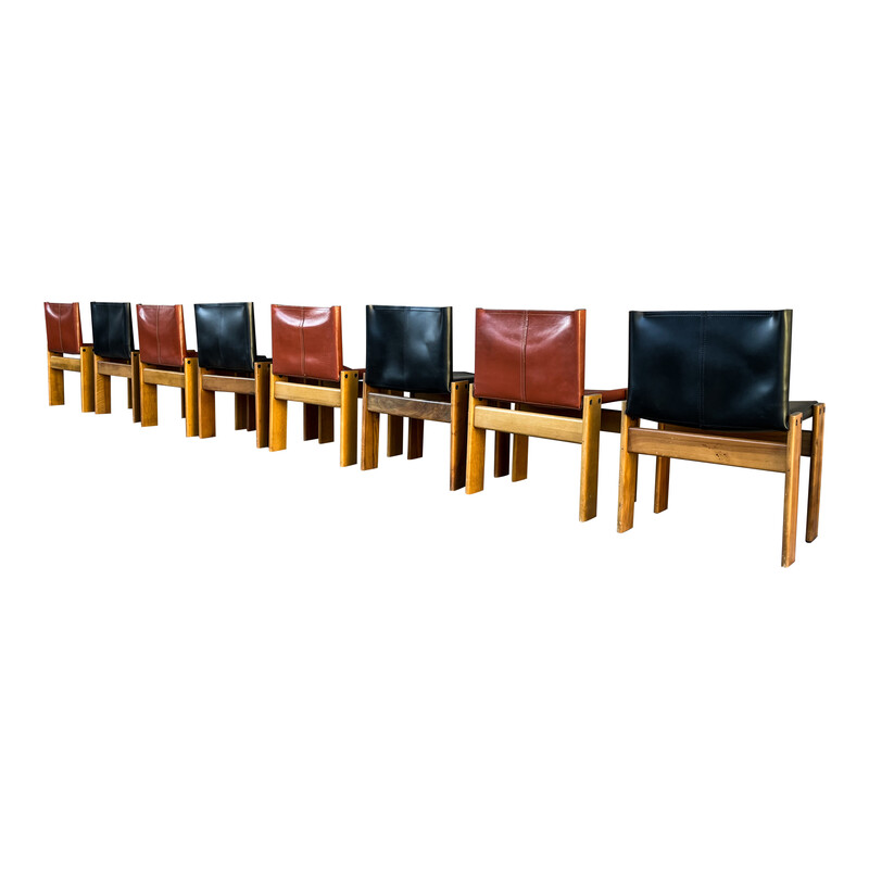 Set of 8 vintage Monk chairs by Afra and Tobia Scarpa for Molteni, Italy 1973