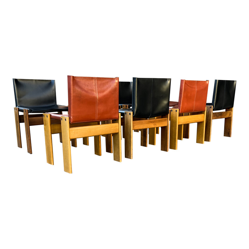 Ensemble de 8 chaises Monk vintage par Afra et Tobia Scarpa pour Molteni, Italie 1973