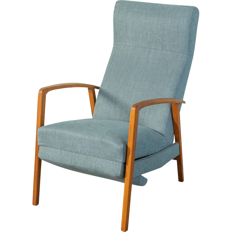 Scandinavian vintage reclining armchair in beechwood and fabric, Germany 1950