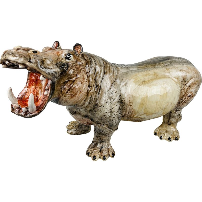 Escultura Hipopótamo em cerâmica Vintage, Itália 1980