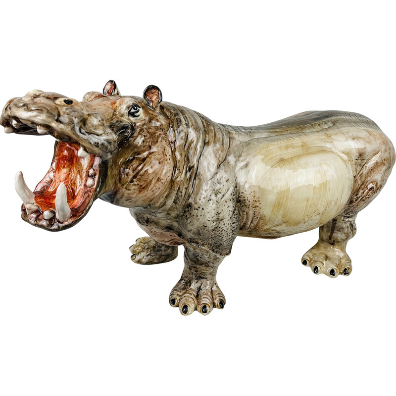 Vintage Hippo-Skulptur aus Keramik, Italien 1980