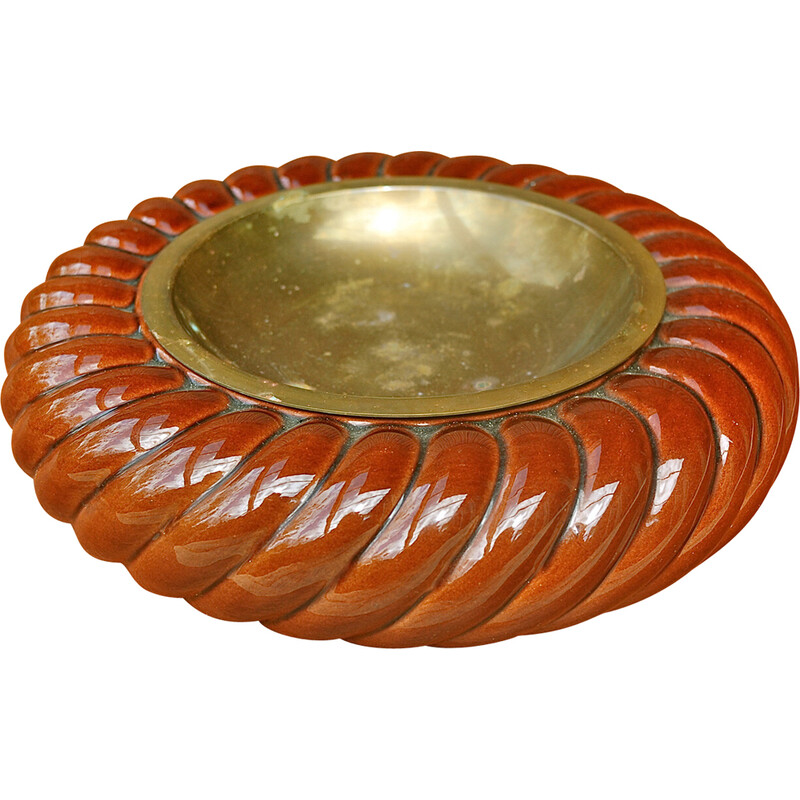 Mid century ceramic and brass Italian ashtray by Tommaso Barbi, 1970s