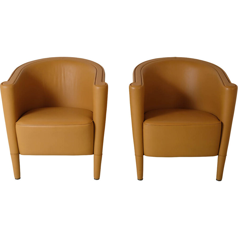 Pair of vintage "Rich" leather armchairs by Antonio Citterio for Moroso, 1989