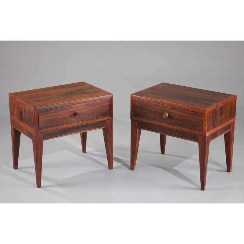 Pair of Scandinavian bedside tables in solid rosewood, Henry ROSENGREN HANSEN - 1960s