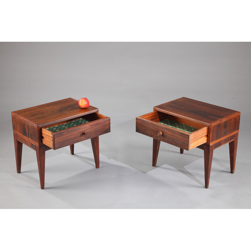 Pair of Scandinavian bedside tables in solid rosewood, Henry ROSENGREN HANSEN - 1960s