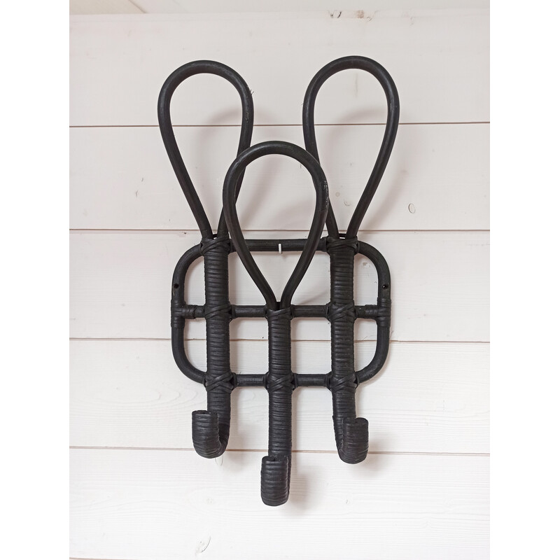 Vintage coat rack in black rattan