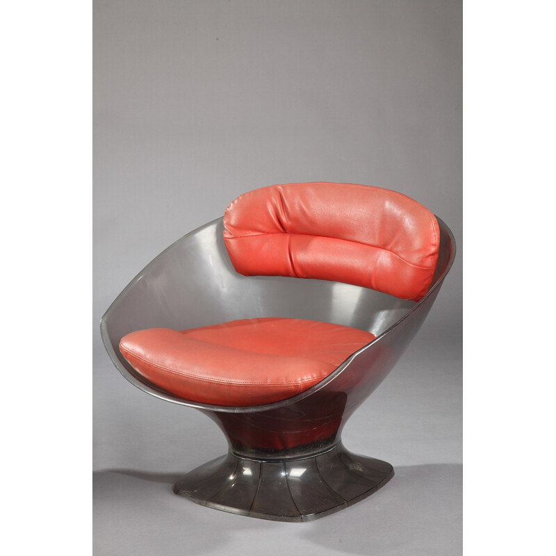 Pair of armchairs in plexiglass and red leather, Raphael RAFFEL - 1960s