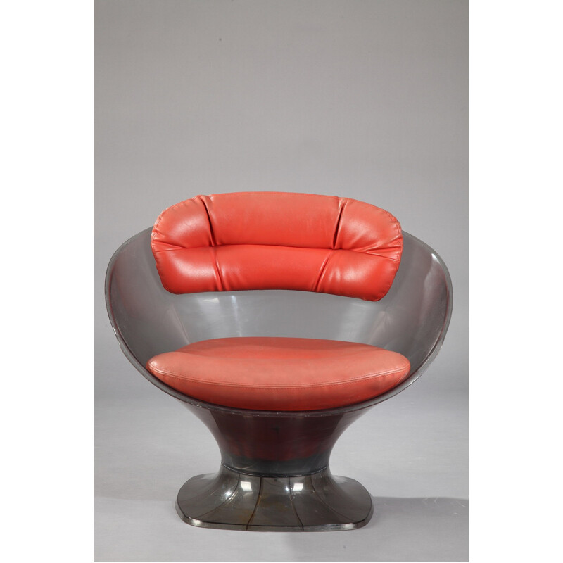 Paire de fauteuils en plexiglas et cuir rouge, Raphael RAFFEL - 1960