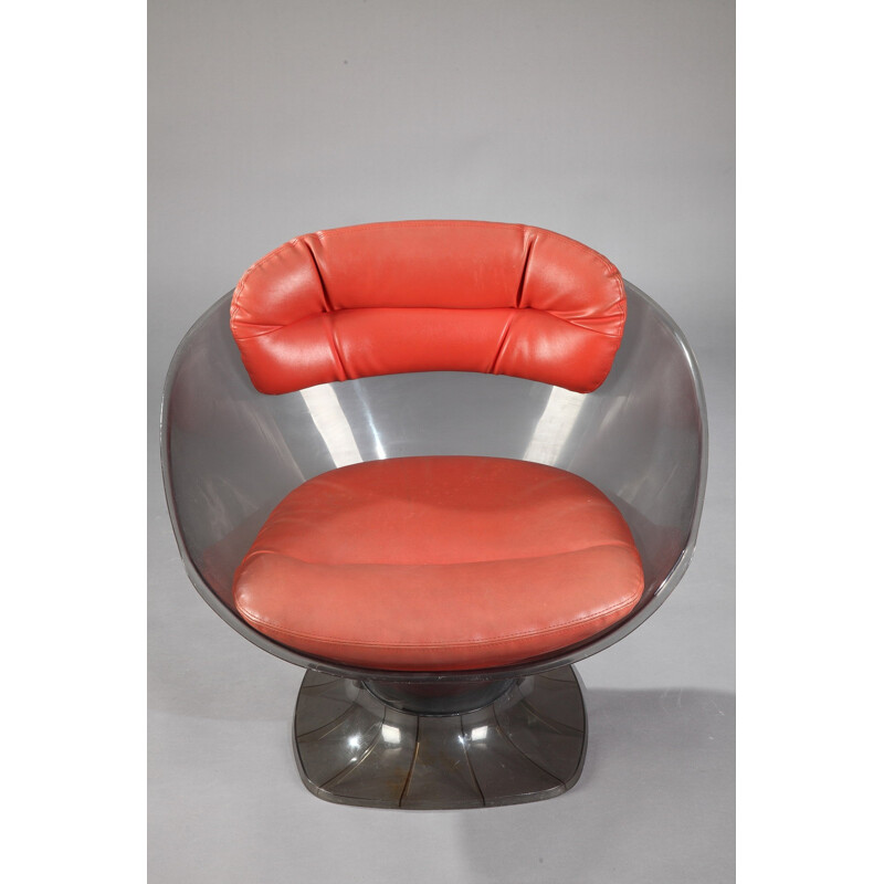 Pair of armchairs in plexiglass and red leather, Raphael RAFFEL - 1960s