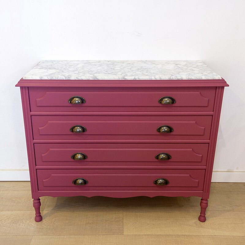 Vintage stained wood and marble chest of drawers, Spain 1960