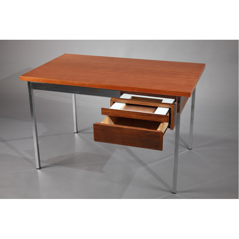 Knoll International wood and chromed metal desk, Florence KNOLL - 1960s