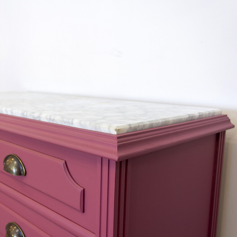 Vintage stained wood and marble chest of drawers, Spain 1960