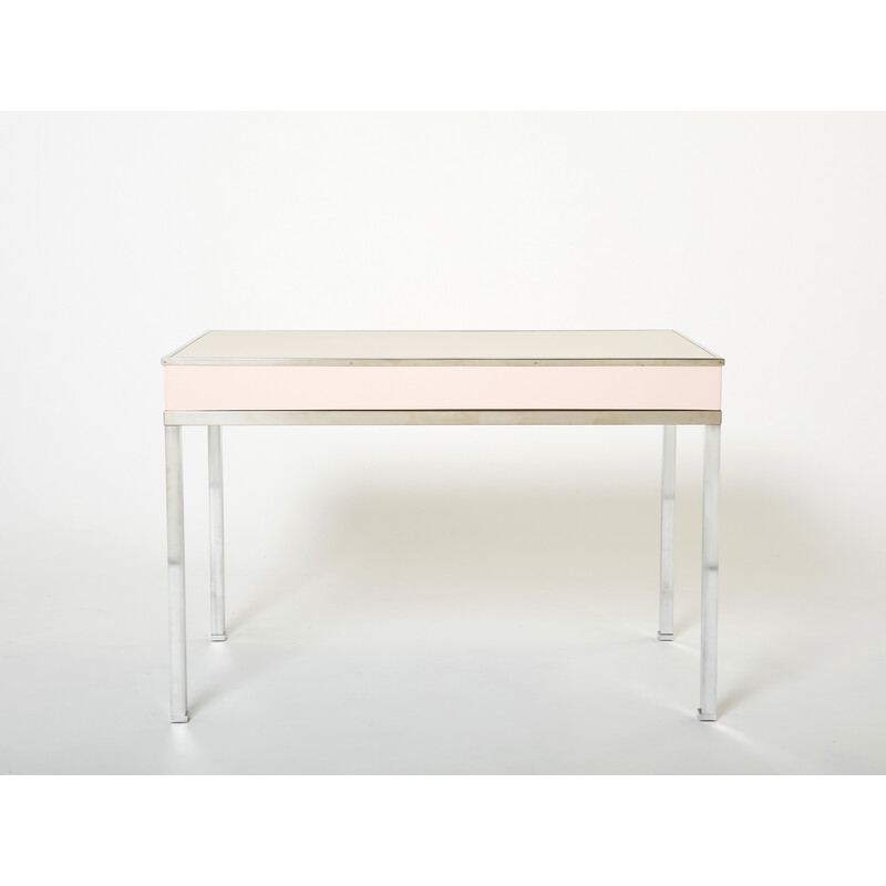 Vintage desk in pale pink lacquer and leather by Guy Lefevre for Maison Jansen, 1970