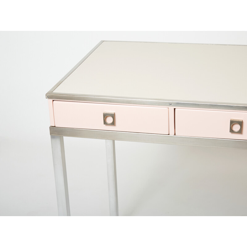 Vintage desk in pale pink lacquer and leather by Guy Lefevre for Maison Jansen, 1970
