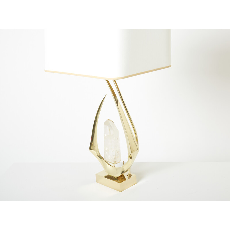 Pair of vintage brass and rock crystal lamps by Willy Daro, 1970