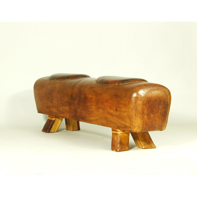 Vintage leather camel bench, 1950s