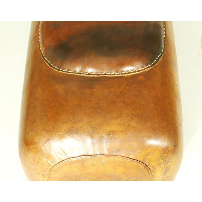 Banc vintage en cuir camel, 1950