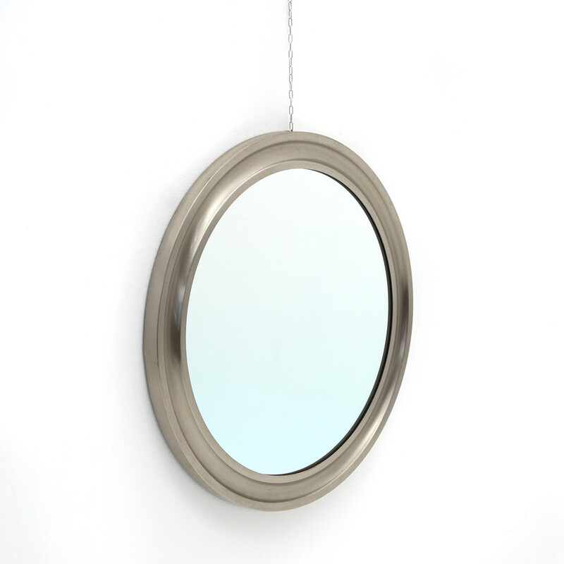 Vintage brushed aluminum mirror by Sergio Mazza for Artemide, 1960s