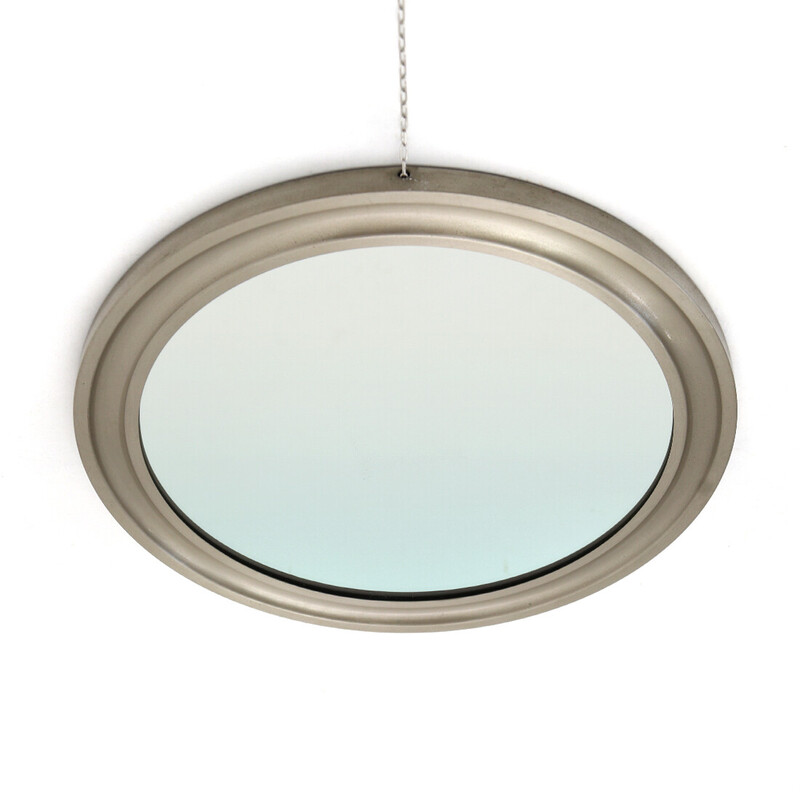 Vintage brushed aluminum mirror by Sergio Mazza for Artemide, 1960s