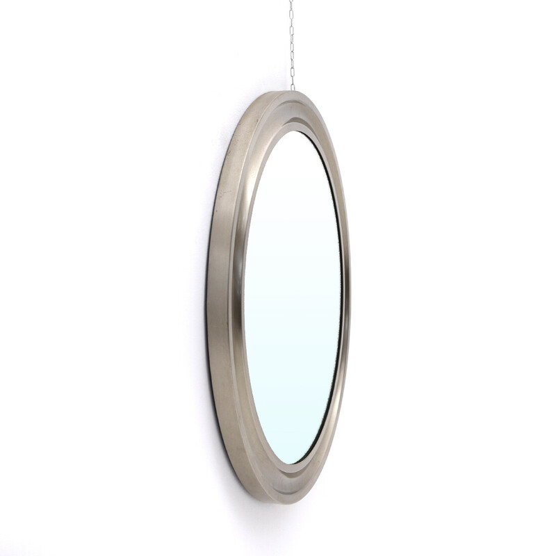 Vintage brushed aluminum mirror by Sergio Mazza for Artemide, 1960s