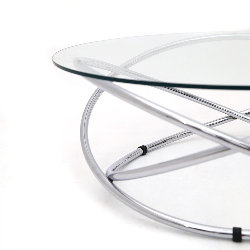 Vintage round coffee table in chromed metal and glass top, 1970s