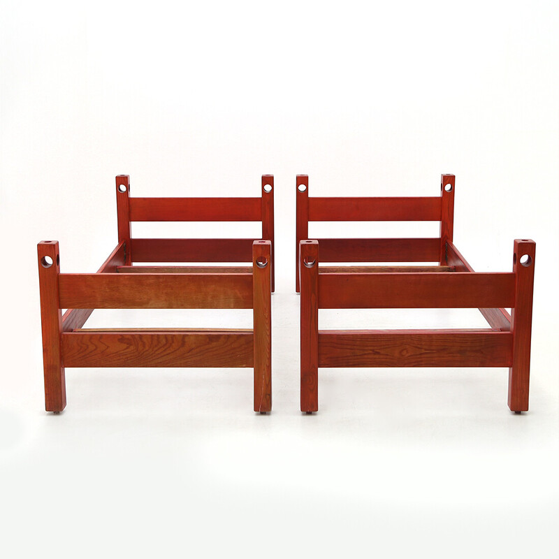 Letto vintage "Agata" in legno rosso di Vittorio Introini per Saporiti, 1960