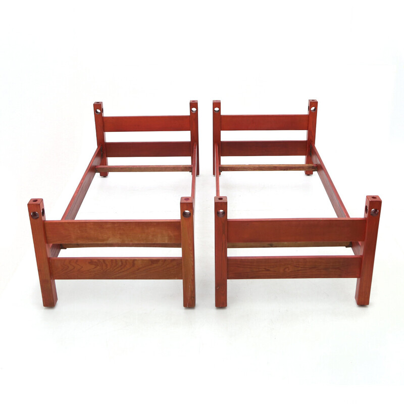 Letto vintage "Agata" in legno rosso di Vittorio Introini per Saporiti, 1960