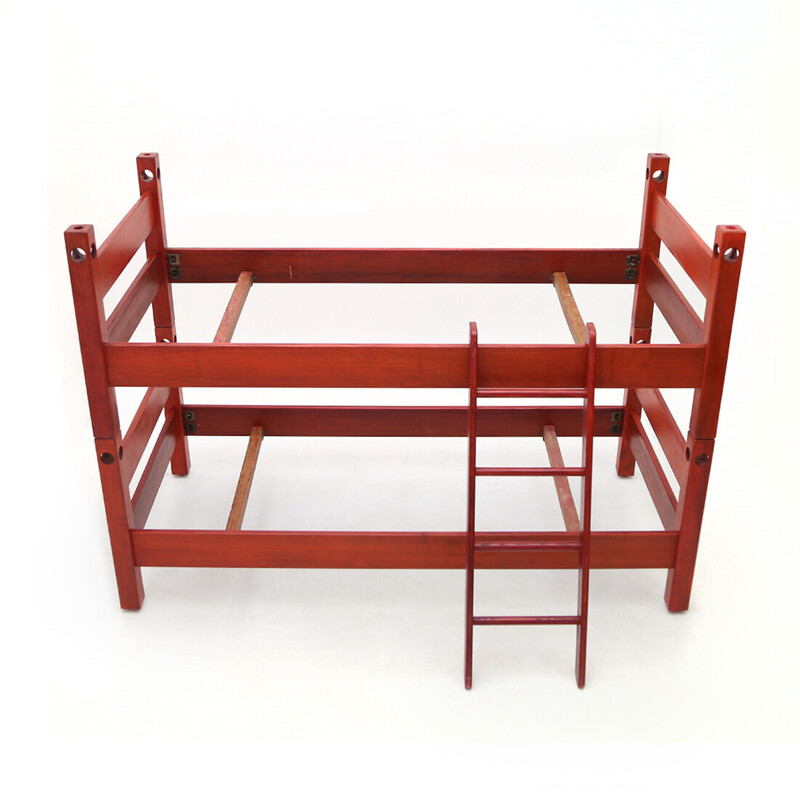 Vintage "Agata" bed in red wood by Vittorio Introini for Saporiti, 1960s