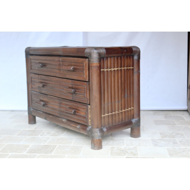 Vintage bamboo and rattan chest of drawers, 1960