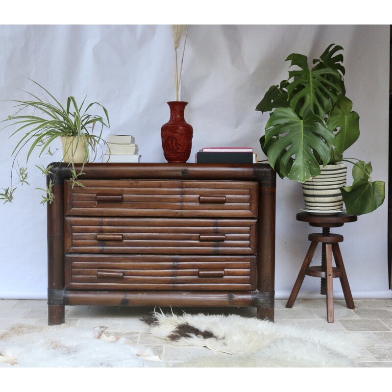 Vintage bamboo and rattan chest of drawers, 1960