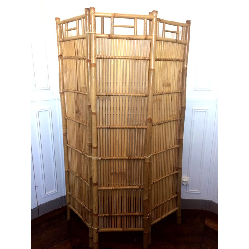 Vintage bamboo screen with three panels, 1960