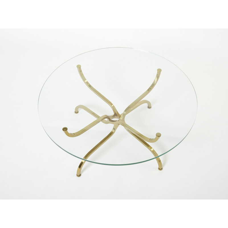 Vintage coffee table in gilded brass and glass by Georges Geffroy, 1960
