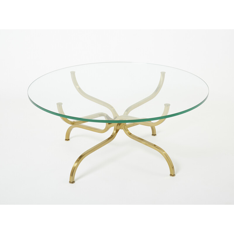 Mesa de latão dourado Vintage e mesa de café em vidro por Georges Geffroy, 1960