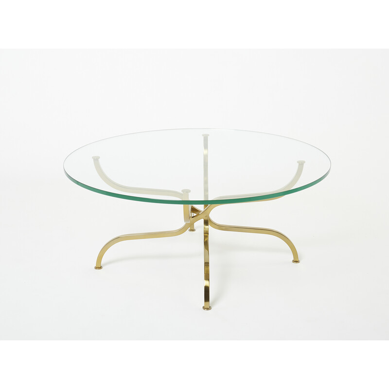 Mesa de latão dourado Vintage e mesa de café em vidro por Georges Geffroy, 1960