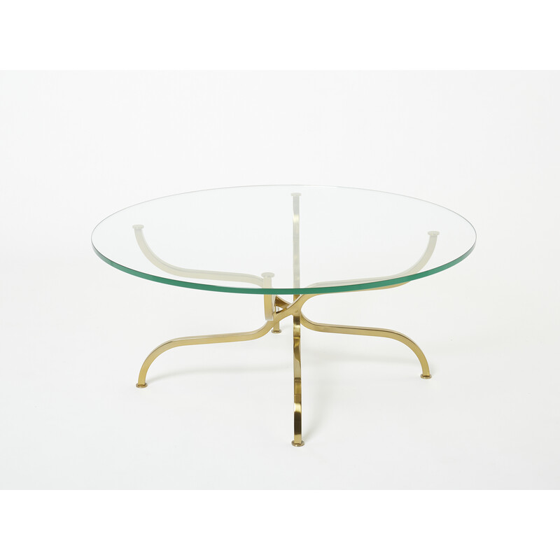 Vintage coffee table in gilded brass and glass by Georges Geffroy, 1960