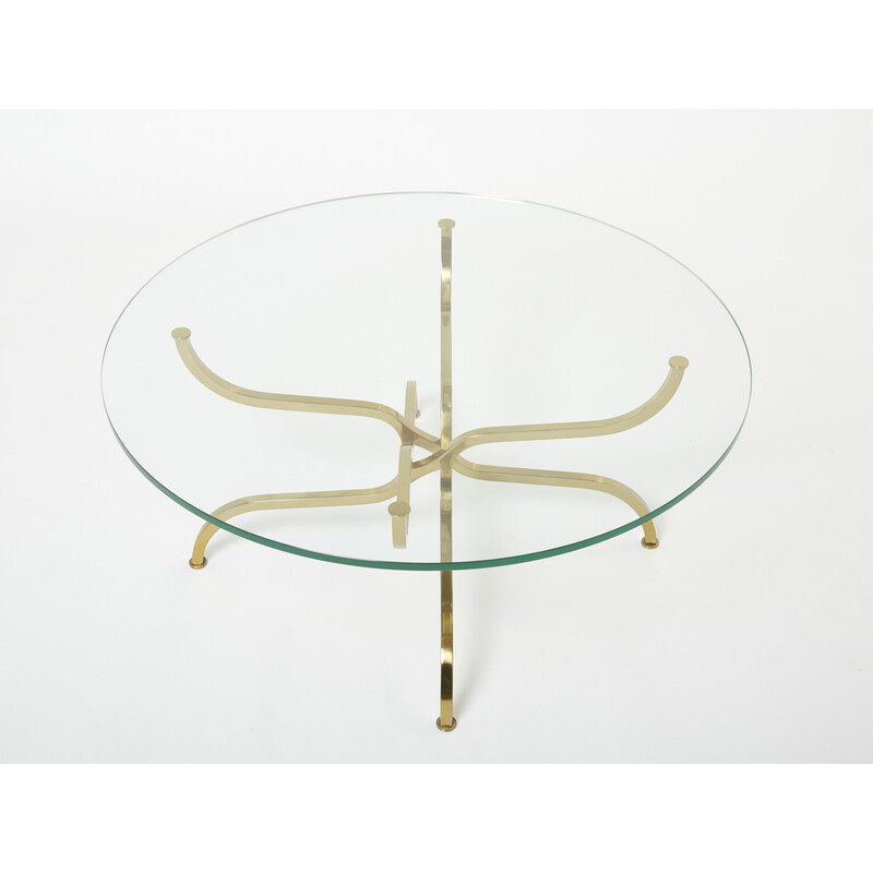 Vintage coffee table in gilded brass and glass by Georges Geffroy, 1960