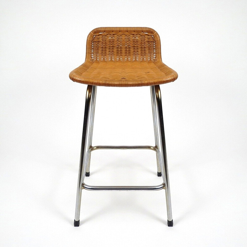 Pair of bar stools in rattan and metal - 1970s