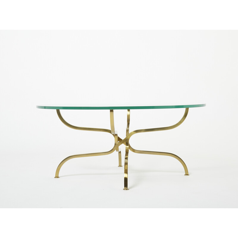 Vintage coffee table in gilded brass and glass by Georges Geffroy, 1960