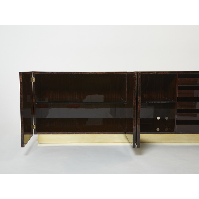 Vintage brown parchment and brass sideboard by Aldo Tura, Italy 1960