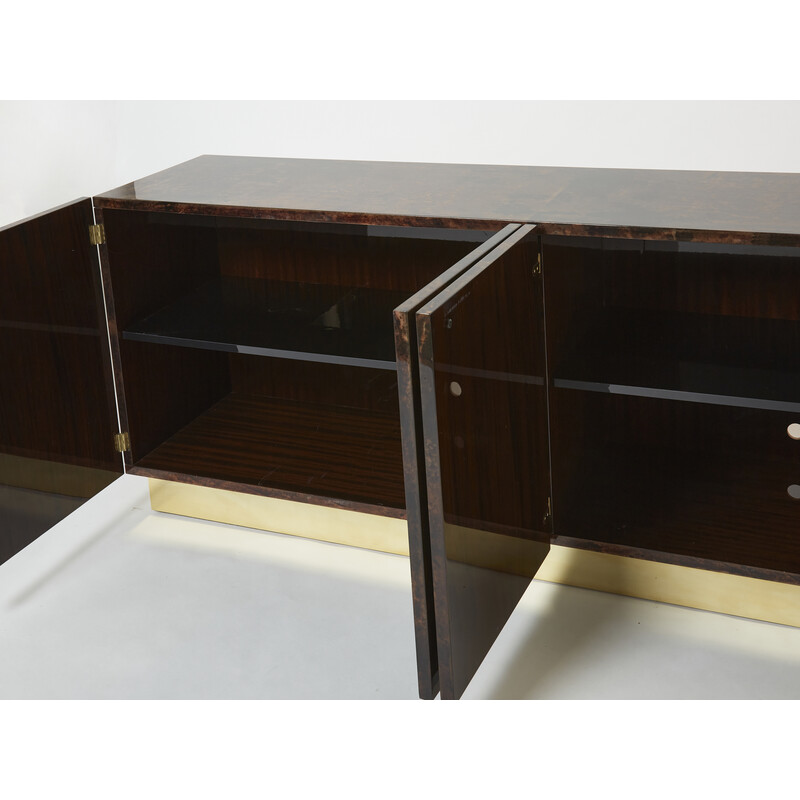 Credenza vintage in pergamena marrone e ottone di Aldo Tura, Italia 1960