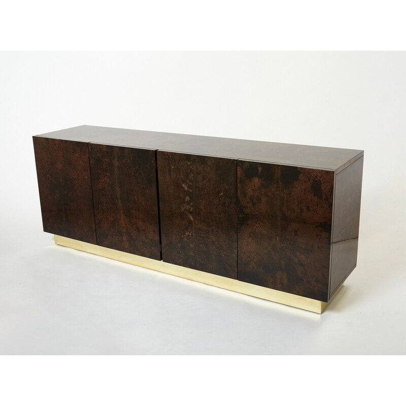 Vintage brown parchment and brass sideboard by Aldo Tura, Italy 1960