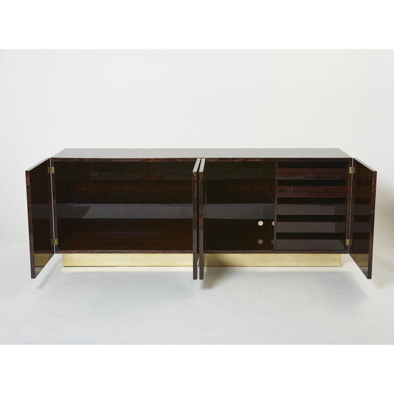 Credenza vintage in pergamena marrone e ottone di Aldo Tura, Italia 1960