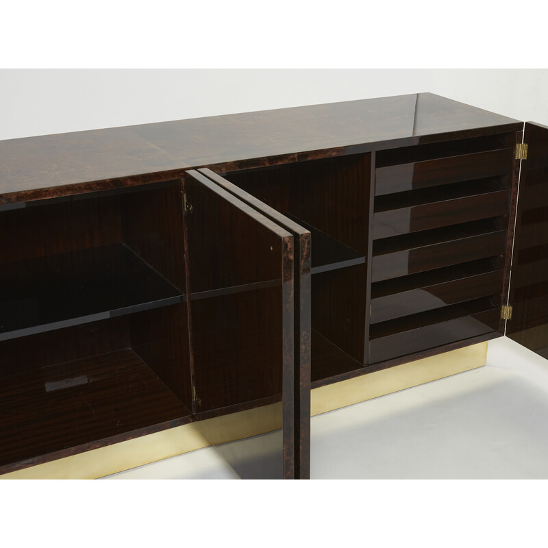 Credenza vintage in pergamena marrone e ottone di Aldo Tura, Italia 1960