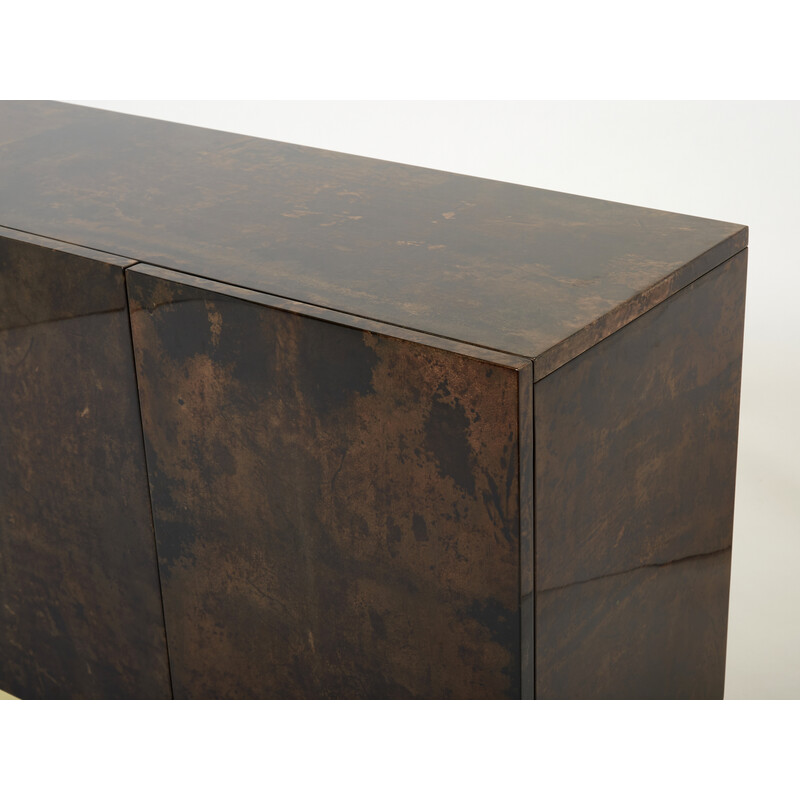 Vintage brown parchment and brass sideboard by Aldo Tura, Italy 1960