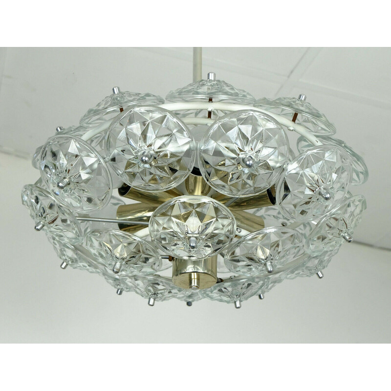 Mid century sputnik chandelier with 32 faceted glass prisms, 1960s