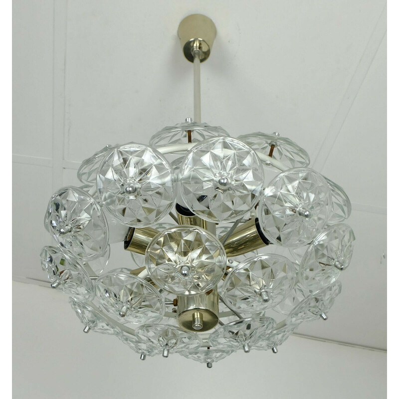 Mid century sputnik chandelier with 32 faceted glass prisms, 1960s