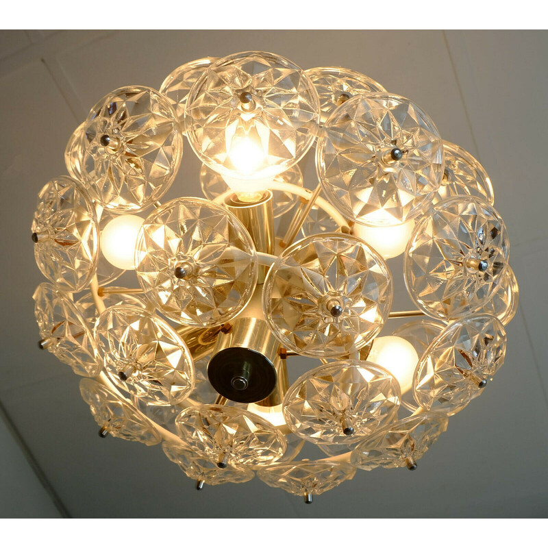 Mid century sputnik chandelier with 32 faceted glass prisms, 1960s